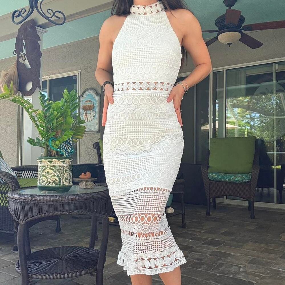 White Lace Midi Dress